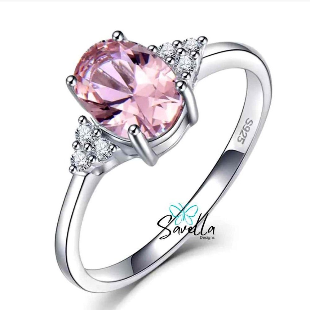 Morganite Ring set in Solid Sterling Silver with Lab Created Accents